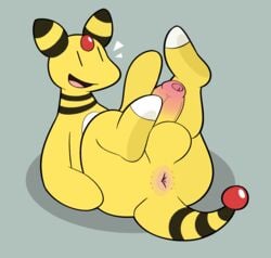 ampharos anthro anus ass balls birdvian foreskin genitals hi_res legs_up male male_only nintendo penis pokémon_(species) pokemon pokemon_(species) simple_background solo uncut video_games