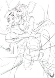 2futas ahri arachnid bondage breasts elise_kythera_zaavan femdom futa_on_futa futa_only futanari futasub intersex league_of_legends magnetus nipples penis_size_difference small_penis web