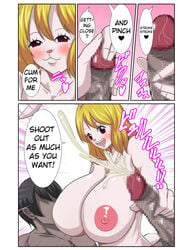 breast_sucking carrot_(one_piece) censored cum dialogue female handjob male nursing_handjob one_piece qdoujin