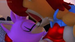 3d 3d_(artwork) amy_rose big_breasts blue_eyes breasts brown_fur chipmunk clothed countersfm eulipotyphlan female female/female female_only kissing no_sound pink_fur sally_acorn sega sleeping smiling sonic_(series) tagme video wholesome yuri