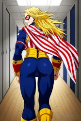 ai_generated backboob bare_legs big_ass big_butt blonde_hair blue_eyes boku_no_hero_academia cathleen_bate fat_ass gigantic_ass gigantic_breasts huge_breasts huge_thighs light-skinned_female light_skin long_hair looking_back massive_ass massive_breasts muscular muscular_female my_hero_academia shounen_jump smiling solo_female spiky_hair star_and_stripe_(my_hero_academia) sweat sweatdrop thick_thighs thighs very_long_hair voluptuous voluptuous_female