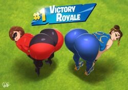 2girls absurd_res ass chun-li chun-li_(fortnite) english_text female female_only fortnite helen_parr hi_res large_ass leaning_forward looking_at_viewer looking_back parvad street_fighter text the_incredibles