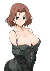 azumi_(girls_und_panzer) brown_hair cleavage girls_und_panzer halcon large_breasts short_hair