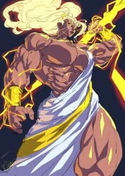 abs ancient_greek_clothes athletic_female big_breasts genderswap_(mtf) golden_eyes greek_mythology half_dressed huge_breasts muscular_female rule_63 virgoart1509 zeus