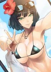 ban big_breasts bikini fubuki_(one-punch_man) green_eyes one-punch_man oppai saitama selfie