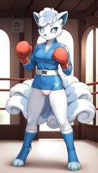 1girls 2025 ai_generated alolan_vulpix anthro blue_eyes blue_fur blushing bottomless bottomless_female boxing boxing_gloves confident digitigrade female female_only generation_7_pokemon hi_res indoors innie_pussy looking_at_viewer nintendo pokemon pokemon_(species) pussy regional_form_(pokemon) smile white_fur