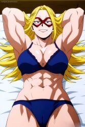 ai_generated backboob bare_legs big_ass big_butt blonde_hair blue_eyes boku_no_hero_academia cathleen_bate fat_ass gigantic_ass gigantic_breasts huge_breasts huge_thighs light-skinned_female light_skin long_hair looking_back massive_ass massive_breasts muscular muscular_female my_hero_academia shounen_jump smiling solo_female spiky_hair star_and_stripe_(my_hero_academia) sweat sweatdrop thick_thighs thighs very_long_hair voluptuous voluptuous_female