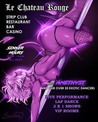 character_request nipple_pasties original original_character purple_skin stripper_pole succuboos succubus tagme