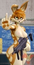 3d anthro ass breasts delphoxart digital_media_(artwork) female gun hair hi_res holding_submachine_gun holly_zanzibar lagomorph leporid looking_at_viewer mammal nipples nude rabbit ranged_weapon smile solo source_filmmaker_(artwork) submachine_gun warfare_machine weapon