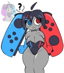 alternate_version_available artist_request artist_unknown big_breasts breasts cleavage cleavage_focus gijinka gray_body grey_skin huge_thighs joycon_controller nintendo nintendo_switch one-piece_swimsuit switch switch_console tagme tagme_(artist) thick_thighs thighs thighs_bigger_than_head thighs_together twintails