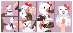 bimbo bimbo_lips bimbofication blowjob blowjob_face choking choking_on_cock comic comic_panel cum_in_mouth cum_on_breasts cum_on_face double_penetration eyes_closed female hello_kitty hello_kitty_(character) hello_kitty_(series) holding_penis kissing_penis kitty_white leaking_cum lipstick long_penis multiple_boys sanrio savagensfw wet_body