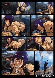 1girls car car_sex comic cum cum_in_mouth fellatio ganassa ghost_in_the_shell ghost_in_the_shell_sac_2045 in_car kusanagi_motoko male_pov medium_breasts oral panels pov purple_hair sex short_hair topless undressing