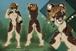 anthro anus breasts digitigrade felid female genitals grass hair kira_larsson mammal model_sheet open_mouth plant prehistoric_species pussy raised_tail saber-toothed_tiger short_tail solo standing tail tongue tongue_out vanra_(magazineimp)