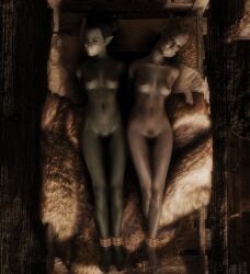 2girls 3d altmer arms_behind_back bound_ankles completely_nude completely_nude_female dark_elf dark_elf_female dark_skin dark_skinned_female dunmer elf elf_female gag gagged mod n00nex nude nude_female nude_mod pointy_ears skyrim the_elder_scrolls