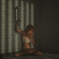 1girls 3d crying dirty loincloth original prison_cell prisoner red_hair shackles spartasp