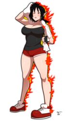 1girls black_hair female female_only fire large_breasts muland_the_firebrand oc pointy_ears red_eyes solo_female sweat tagme truewaifu