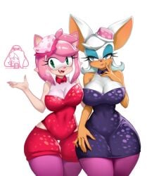 2d 2girls amy_rose anthro anthro_female anthro_only artist_logo bat big_breasts breasts busty crossover_cosplay curvy female female_focus female_only furry furry_female furry_only hedgehog hips_wider_than_shoulders little123blood nintendo rouge_the_bat sega small_waist sonic_(series) splatoon thick_thighs twitter_link white_background wide_hips