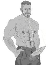 adam animestyle artist_name(manajiro) big_muscles big_nipples cum cute daddy dick fuckerman gay_male gaystar handsome male_focus male_only monochrome pornstar_fanart suit