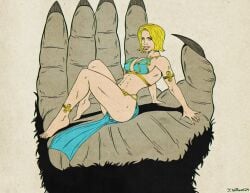 barefoot belly_dancer belly_dancer_outfit blonde_female blonde_hair gorilla harem_girl harem_outfit kaiju king_kong king_kong_(series) large_breasts loincloth reclining_pose scantily_clad sitting_on_hand size_difference size_play slave slave_bikini slave_leia_(cosplay) slave_outfit slavegirl susan_watson