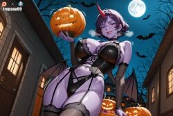 ai_generated black_lingerie breasts female halloween large_breasts lunara_(psyopsai) naked short_hair standing trapaaa99