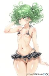 1girls ai_generated areola_slip bikini bikini_top cameltoe color female female_focus female_only green_eyes green_hair micro_bikini miniskirt one-punch_man priestofart short_hair simple_background skirt skirt_lift small_breasts solo solo_female solo_focus tagme tagme_(artist) tagme_(character) tatsumaki upskirt white_background wide_hips