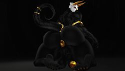 1boy 3d anus big_ass big_penis dat_ass gold_(metal) gold_jewelry horns huge_ass looking_at_viewer looking_back male_only muscular_male rayhuma tail