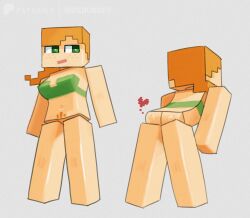 1girls alex_(minecraft) ass bending_over big_breasts bikini bra cubic_breasts minecraft pubic_hair thong wifeburger