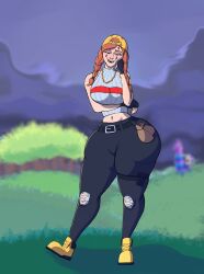 1girls aura_(fortnite) big_ass big_breasts big_butt fat_ass female fortnite fortnite:_battle_royale jeans red_hair white_skin