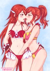 2girls alternate_costume anna_(fire_emblem) anna_(fire_emblem_awakening) bare_legs bare_shoulders big_breasts bikini bikini_skirt blush breast_grab burbur collarbone cordelia_(fire_emblem) cordelia_(summer)_(fire_emblem) female_only fingering fingering_partner fire_emblem fire_emblem_awakening fire_emblem_heroes french_kiss imminent_kiss kissing long_hair long_red_hair medium_breasts medium_hair multiple_girls nintendo ponytail red_bikini red_eyes red_hair red_swimsuit swimsuit tongue tongue_out vaginal_penetration very_long_hair yuri