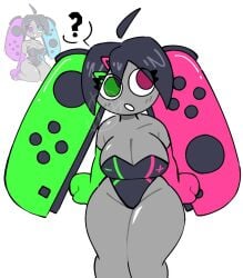 alternate_version_available artist_request artist_unknown big_breasts breasts cleavage cleavage_focus gijinka gray_body grey_skin huge_thighs joycon_controller nintendo nintendo_switch one-piece_swimsuit switch switch_console tagme tagme_(artist) thick_thighs thighs thighs_bigger_than_head thighs_together twintails