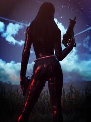 3d 3d_(artwork) absurd_res absurdres ass assassin black_bodysuit bodysuit bubble_ass bubble_butt cornfield female_only femsub high_resolution highres hitman hitman_absolution holding_gun io-interactive leaning_hips leaning_to_the_side louisa_cain pixie_(artist) smg solo source_request standing submachine_gun