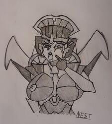 big_breasts cybertronian hasbro horny looking_at_viewer mechanical naughty_face nestoperative robot robot_girl tagme tongue_out traditional_media_(artwork) transformers windblade