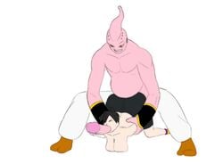 1boy 1boy1girl 1girls all_the_way_through anal animated animated_gif anythinggoes colored dragon_ball dragon_ball_z edit female majin_buu male partially_clothed rape shorts topless videl