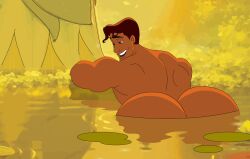 1boy arab arab_male arabian ass back back_muscles back_view bara beefy biceps big_ass big_butt brown_eyes brown_hair bubble_ass bubble_butt butt dark-skinned_male dark_skin dat_ass disney disney_prince huge_ass huge_butt human human_only lake male male_focus male_only melanin middle_eastern middle_eastern_male muscle muscular muscular_male nude nude_male open_smile presenting_hindquarters prince_naveen sajoker skinny_dipping smile smiling swamp swimming teeth teeth_showing the_princess_and_the_frog water