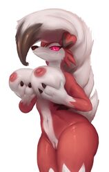 1girls 2021 absurd_res anthro ass big_ass big_breasts blush breast_grab breasts canid canine claws cute cute_fang female female_focus female_only fluffy fluffy_tail fur furry furry_only goldmikun grin happy heart hi_res looking_at_viewer looking_down lycanroc mammal midnight_lycanroc naked nintendo nipples nude open_mouth pawpads paws pokémon_(species) pokemon pussy red_eyes red_fur red_sclera sharp_claws sharp_teeth simple_background sitting solo solo_female solo_focus sweat tail teeth thick_thighs video_games white_background wide_hips