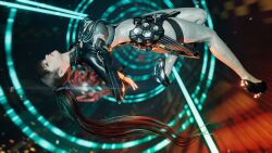 1girls bangs black_hair bodysuit breasts dark_hair eve_(stellar_blade) female high_heels long_hair raven_suit_(stellar_blade) skin_suit_(stellar_blade) solo stellar_blade