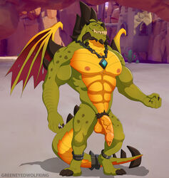 abs activision anthro artist_name balls cactus chains claws dragon eye_patch eyewear feet flaccid foreskin genitals green_body green_scales greeneyedwolfking gunnar_(spyro) hi_res horn humanoid_genitalia humanoid_penis jewelry male male_only membrane_(anatomy) membranous_wings muscular muscular_anthro muscular_male necklace nipples nude pecs penis plant pubes rescued_dragons_(spyro) scales shadow sharp_teeth solo spikes spikes_(anatomy) spyro_reignited_trilogy spyro_the_dragon standing teeth toe_claws toes uncut vein veiny_penis video_games wings yellow_balls yellow_body yellow_penis yellow_scales