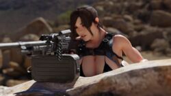 3d bikini bikini_top blender blender_(software) desert gun huge_breasts lara_croft lara_croft_(survivor) machine_gun muscular_female outdoors outside sevenarts tomb_raider xauk