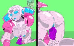 1girls 2d 2koma anus arcee arcee_(g1) artist_signature ass asshole big_ass big_breasts blue_anus blue_eyes blue_nipples blue_pussy blush breasts cybertronian dildo female female_only hasbro imminent_penetration luffimus masturbation nipples pink_body pussy robot robot_girl solo transformers transformers_g1 vagina