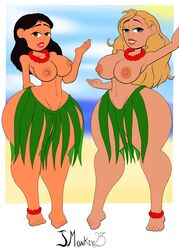 2girls areolae barefoot bedroom_eyes big_ass big_breasts big_butt bimbo blonde_hair breasts brown_eyes bubble_ass bubble_butt feet flower_anklet flower_necklace grass_skirt green_eyes j.monkey23 lifeguard_(lilo_and_stitch) lilo_and_stitch lips lipstick long_hair mostly_nude multiple_girls nani_pelekai nipples seductive seductive_look seductive_smile sexually_suggestive tan_skin thick_lips thick_thighs toes tropical wide_hips