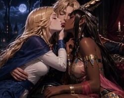 1boy 2girls ai_generated astarte_(castlevania) castlevania castlevania:_portrait_of_ruin charlotte_aulin dark-skinned_female dark_skin egyptian_female grok grok_imagine group_kiss group_kissing interracial jonathan_morris kissing tagme triple_kiss video