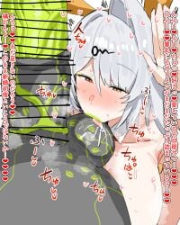 1girls bestiality big_penis black_legwear blush blushing_at_viewer breasts bunny_ears bunnysuit card censor_bar censored censored_penis clothed clothing cock color colored cucked_by_beast dick digital_media_(artwork) ethereal_(zenless_zone_zero) fake_animal_ears female flushed flushed_face flustered gigantic_breasts green_penis grey_hair hair hati_(zenless_zone_zero) hi_res horn/wood hoyoverse imminent_bestiality imminent_sex imminent_zoophilia interspecies japanese_text kiss_mark kissing large_penis legs legwear light-skinned_male light_skin long_hair male male/female mihoyo netorare notes_translation ntr penis ponytail simple_background testicles text translation_request video_game_character video_games white_background white_shirt yellow_eyes yixuan_(zenless_zone_zero) zenless_zone_zero zoophilia