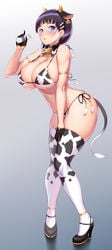 1girls absurd_res animal_ears animal_print bangs bare_shoulders bell bell_collar bikini black_footwear black_gloves black_hair blue_eyes blunt_bangs blush bottle breasts brown_hair clavicle cleavage collar cow_bell cow_bikini cow_ears cow_girl cow_horns cow_print cow_tail elbow_gloves erect_nipples erect_nipples_under_clothes fake_animal_ears fake_horns fake_tail female female_human fit_female full_body gloves gradient gradient_background grey_background hair_ornament hairclip hand_on_own_thigh hand_on_thigh hi_res high_heels horns hourglass_figure huge_breasts human in_profile kawase_seiki kirigaya_suguha knees_together knees_together_feet_apart large_breasts leaning_forward light-skinned_female looking_at_viewer milk_bottle navel nipples open_mouth print_legwear shoes short_hair side-tie_bikini simple_background skindentation slim_waist solo swimsuit sword_art_online tail thick_thighs thighhighs wide_hips