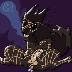1:1 anthro bodily_fluids casualties:_unknown cum expie_(gunsawian) genital_fluids gunsawian herm hi_res intersex k-899_(permian) knot melanistic overweight rainbow_(rotsrocks) rotsrocks scar self-harm_scars solo