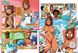 accidental_exposure beach blush bus choker comic covering_breasts dark_skin darkereve embarrassed embarrassed_nude_female enf erect_nipples euf freckles frilled_panties honey_(darkereve) humiliation jagua_tales jagua_tales_(comic) joana_dolores maya_diva monica_del_rio nipples panties panties_only public public_exposure red_panties speech_bubble sugar_(darkereve) tear topless torn_clothes torn_dress wardrobe_malfunction