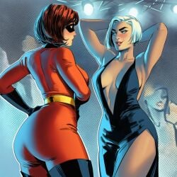 2girls ai_generated big_ass big_breasts big_thighs bisexual bisexual_female breasts curvaceous curvy curvy_figure digital_media_(artwork) disney elastigirl female helen_parr hips hourglass_figure huge_ass huge_breasts huge_thighs large_ass large_breasts large_thighs legs light-skinned_female light_skin mature mature_female milf mirage_(the_incredibles) phophopho pixar slim_waist the_incredibles thick thick_hips thick_legs thick_thighs thighs voluptuous waist wide_hips yuri