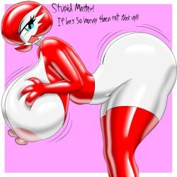 1:1 anthro big_breasts big_butt big_nipples breast_expansion breasts bubblayheart butt butt_expansion clothing expansion female gardevoir generation_3_pokemon huge_breasts huge_butt huge_nipples latex_body leggings legwear looking_back multicolored_body nintendo nipples pokemon pokemon_(species) pose presenting presenting_hindquarters small_waist solo teal_eyes tessa_(bubblayheart) tsundere two_tone_body