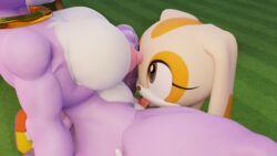 3d 3d_(artwork) age_difference anthro blaze_the_cat cream_the_rabbit cunnilingus domestic_cat eyelashes fingers gloves long_ears open_mouth orange_body purple_body rabbit sega sonic_(series) toes twintailssfm video_games white_body yellow_eyes yuri