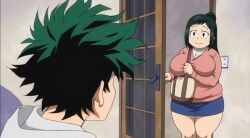anime_screencap boku_no_hero_academia edit huge_breasts inko_midoriya izuku_midoriya my_hero_academia thick_thighs
