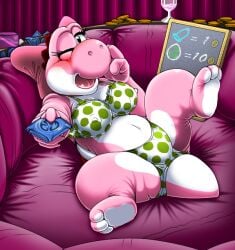 condom inviting_to_sex kitsune_youkai lingerie mario_(series) nintendo nipple_bulge pink_yoshi yoshi